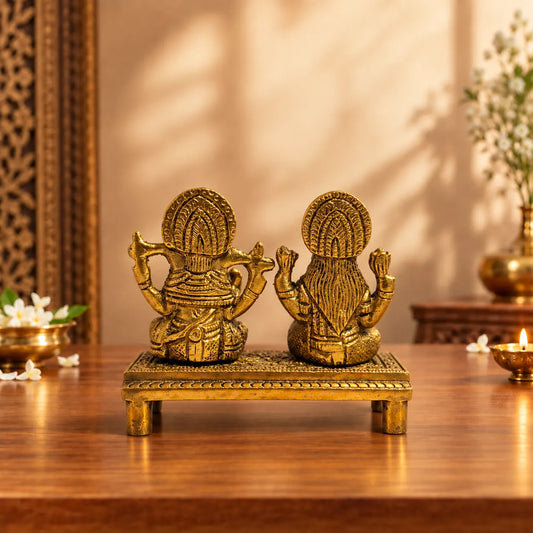 Brass Lakshmi Ganesh Idol for Home Temple – 3 Inch