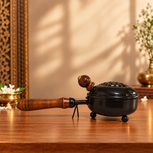 Black Dhoop Dani Incense Burner for Puja – 8 Inch