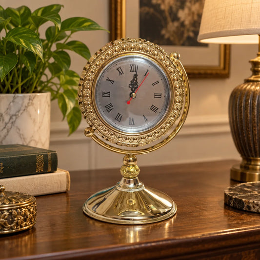 Royal Deccan Vintage Gold Decorative Table Clock with Ornate Design