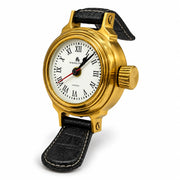 Vintage Gold Wristwatch Table Clock with Black Leather - Look Strap